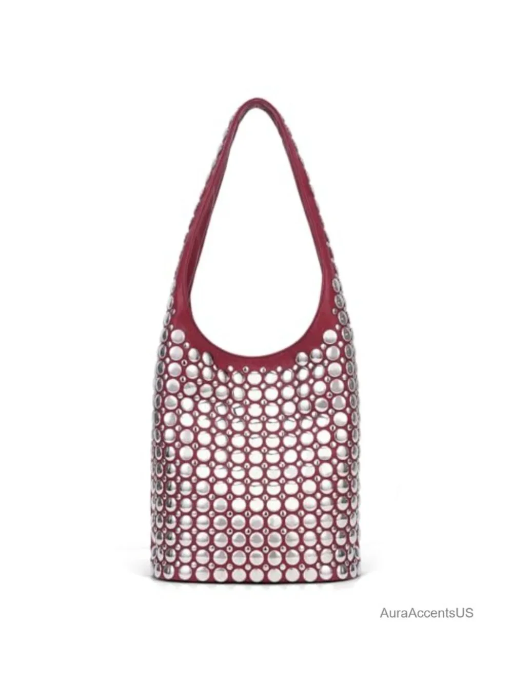 Vegan Leather Studded Hobo Shoulder Bag Y2K Purse with Magnetic Snap